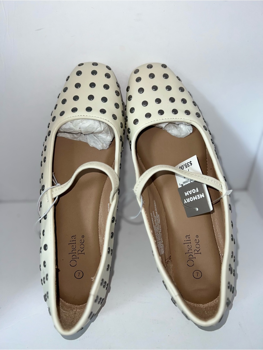 NWT Ophelia Roe Ivory Studded Mary Jane Ballet Flats Memory Foam Size 6 - Picture 3 of 6